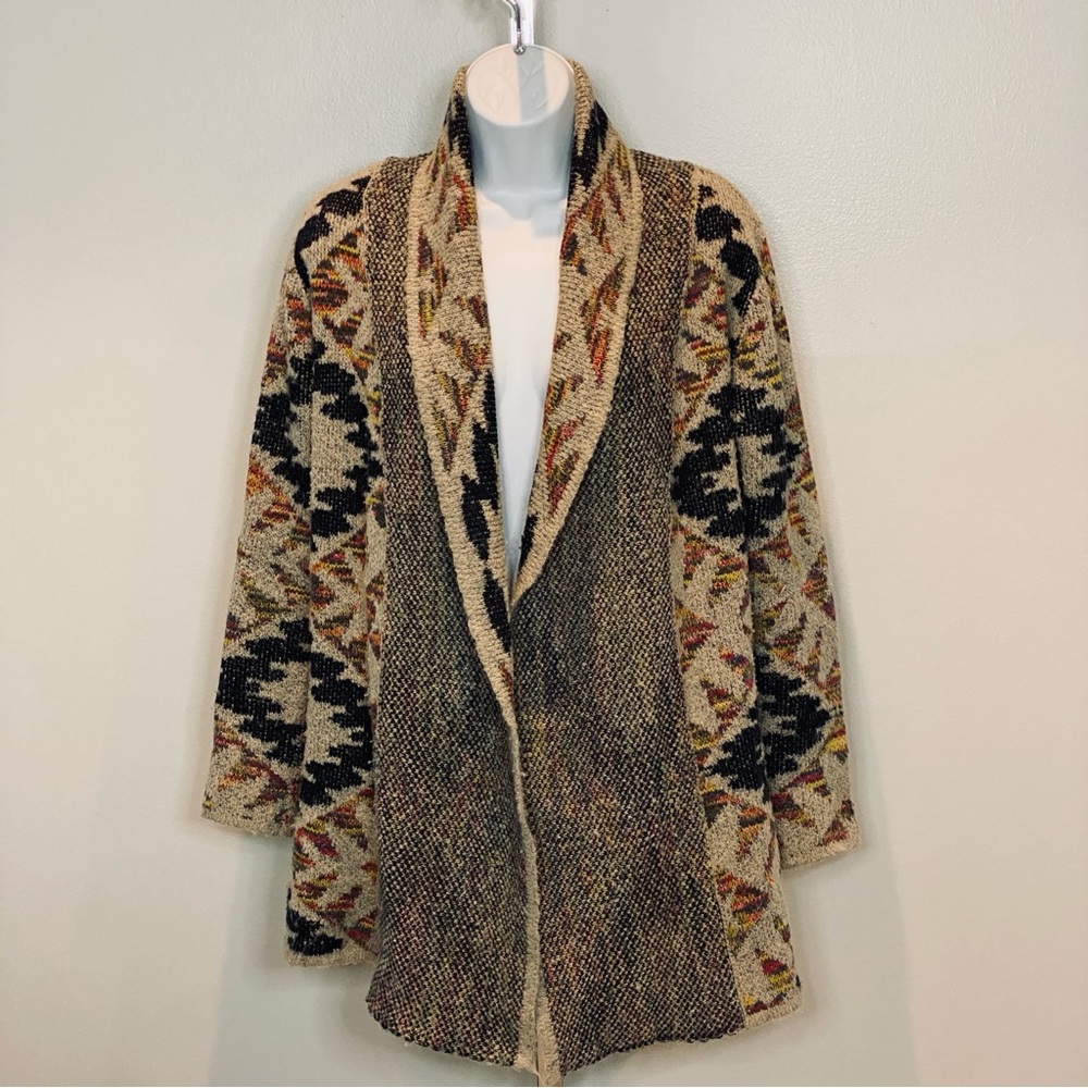 Woven Heart Southwest Aztec Cowgirl Cardigan Sweater Womens Medium Boho Shawl